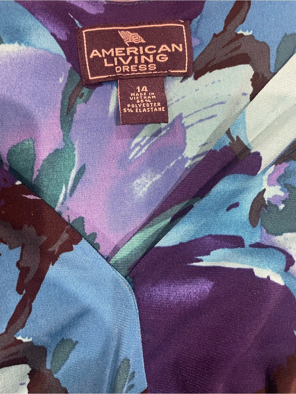 American Living Floral V-Neck Dress in Blue, Purple & Teal